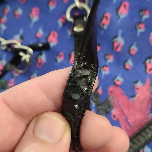 Betseyville by Betsey Johnson Blue Floral Quilted Tote Bag with Chain Straps - Picture 8 of 10